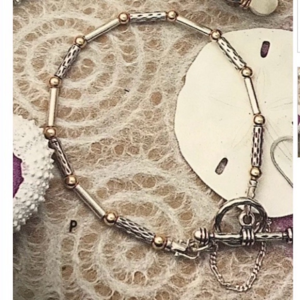 Silpada/Zanfeld Sterling Silver & 14K Embossed Toggle Clasp Bracelet • LIKE NEW - Picture 5 of 6